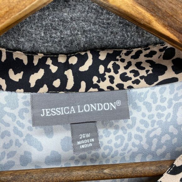Jessica London Dress Women 26W Plus Black Animal Print Shift Short Button Up - Picture 3 of 7